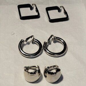 Set of 3 Vintage Hoop Earrings - Clip On